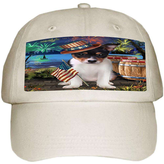4th of July Independence Day Fireworks Rat Terrier Dog at the Lake Ball Hat Cap HAT56694