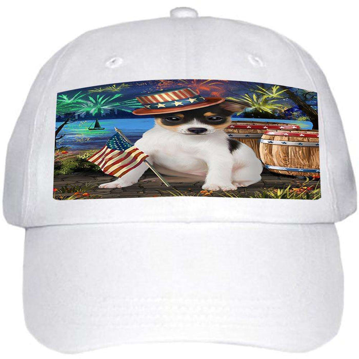 4th of July Independence Day Fireworks Rat Terrier Dog at the Lake Ball Hat Cap HAT56697