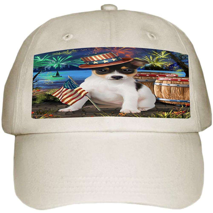 4th of July Independence Day Fireworks Rat Terrier Dog at the Lake Ball Hat Cap HAT56697