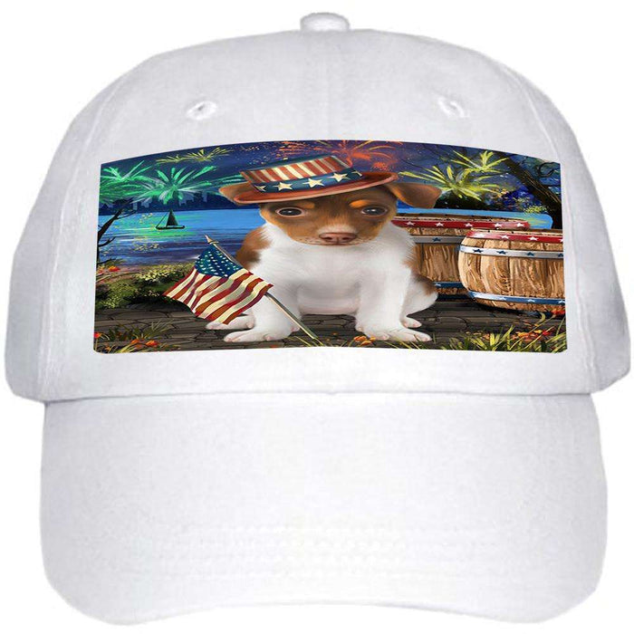 4th of July Independence Day Fireworks Rat Terrier Dog at the Lake Ball Hat Cap HAT56700