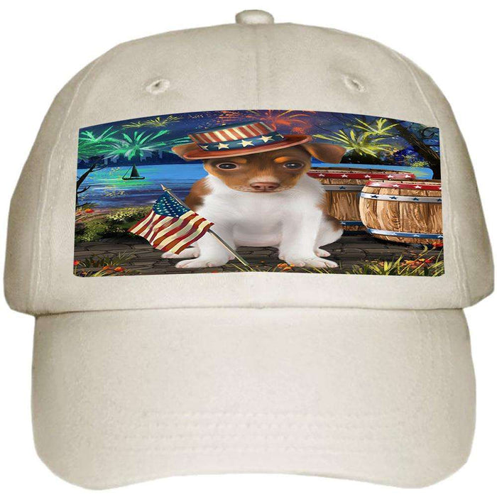 4th of July Independence Day Fireworks Rat Terrier Dog at the Lake Ball Hat Cap HAT56700