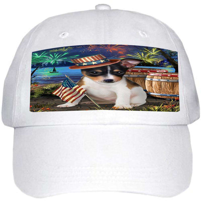 4th of July Independence Day Fireworks Rat Terrier Dog at the Lake Ball Hat Cap HAT56703