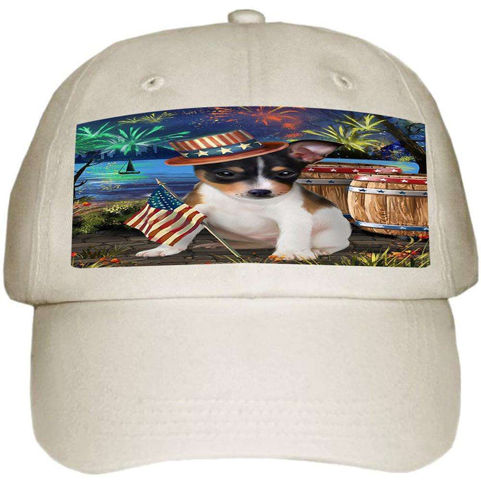 4th of July Independence Day Fireworks Rat Terrier Dog at the Lake Ball Hat Cap HAT56703