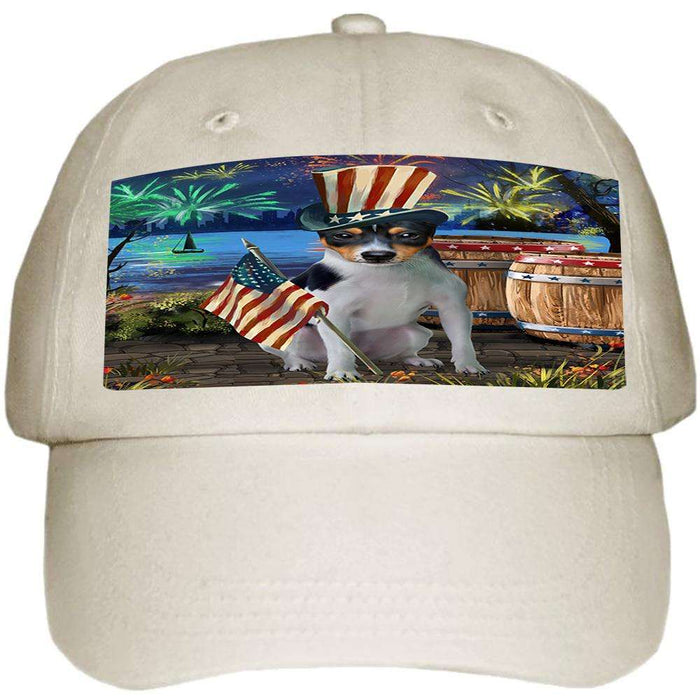 4th of July Independence Day Fireworks Rat Terrier Dog at the Lake Ball Hat Cap HAT56706