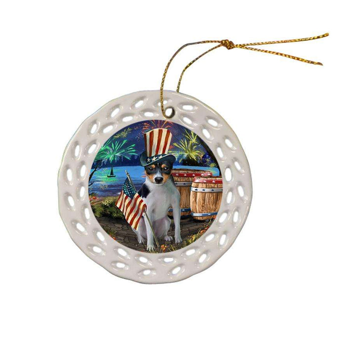 4th of July Independence Day Fireworks Rat Terrier Dog at the Lake Ceramic Doily Ornament DPOR50991