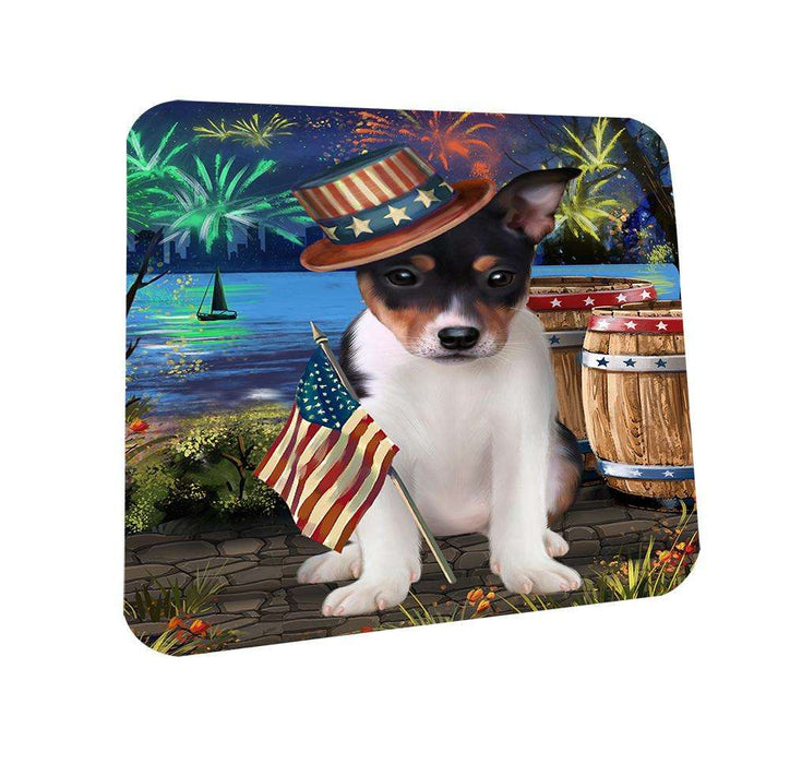 4th of July Independence Day Fireworks Rat Terrier Dog at the Lake Coasters Set of 4 CST50946