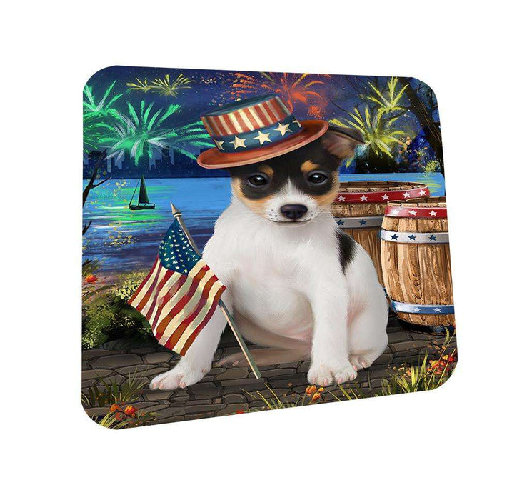 4th of July Independence Day Fireworks Rat Terrier Dog at the Lake Coasters Set of 4 CST50947