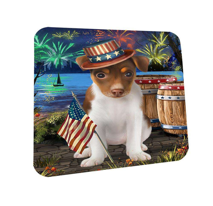 4th of July Independence Day Fireworks Rat Terrier Dog at the Lake Coasters Set of 4 CST50948