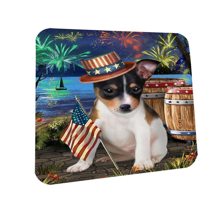 4th of July Independence Day Fireworks Rat Terrier Dog at the Lake Coasters Set of 4 CST50949