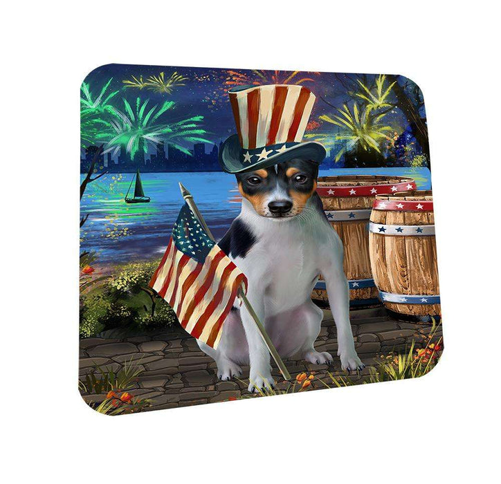 4th of July Independence Day Fireworks Rat Terrier Dog at the Lake Coasters Set of 4 CST50950