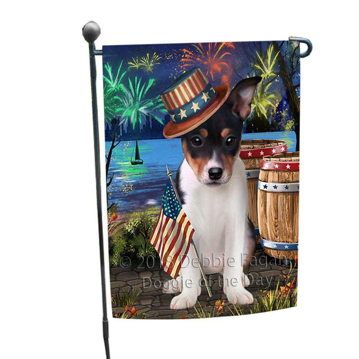 4th of July Independence Day Fireworks  Rat Terrier Dog at the Lake Garden Flag GFLG50909