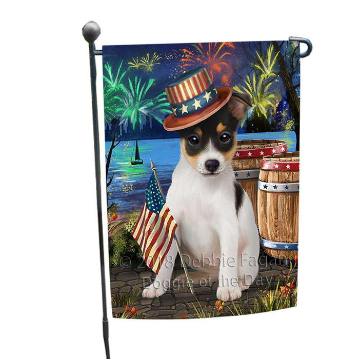 4th of July Independence Day Fireworks  Rat Terrier Dog at the Lake Garden Flag GFLG50910