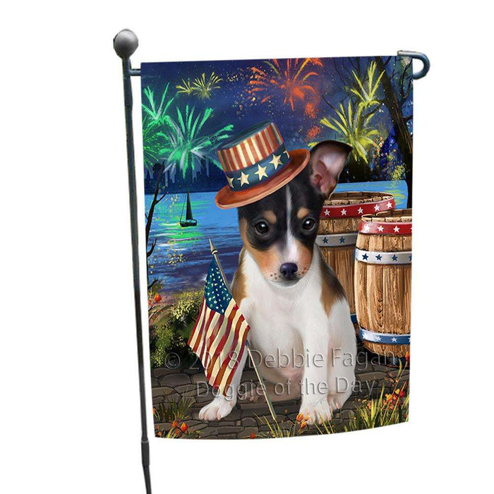 4th of July Independence Day Fireworks  Rat Terrier Dog at the Lake Garden Flag GFLG50912