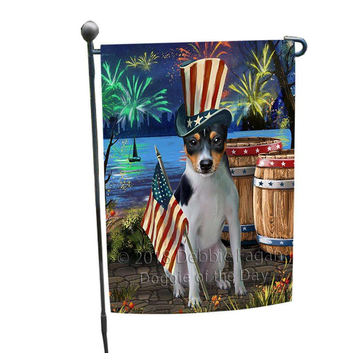 4th of July Independence Day Fireworks  Rat Terrier Dog at the Lake Garden Flag GFLG50913