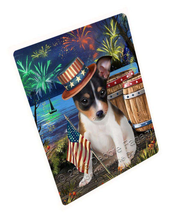 4th of July Independence Day Fireworks Rat Terrier Dog at the Lake Large Refrigerator / Dishwasher Magnet RMAG65988