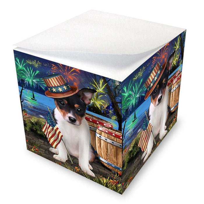 4th of July Independence Day Fireworks Rat Terrier Dog at the Lake Note Cube NOC50987