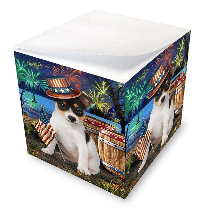 4th of July Independence Day Fireworks Rat Terrier Dog at the Lake Note Cube NOC50988