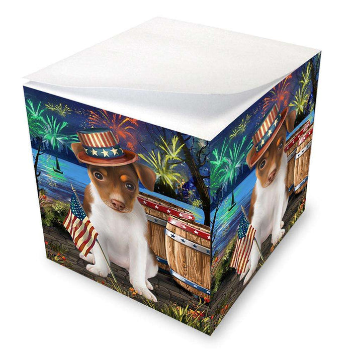 4th of July Independence Day Fireworks Rat Terrier Dog at the Lake Note Cube NOC50989