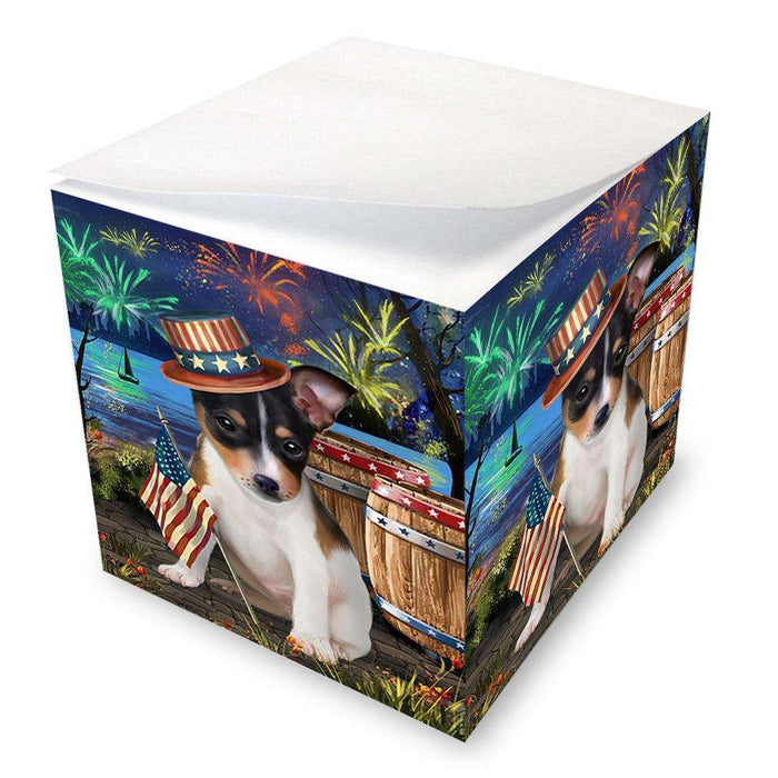 4th of July Independence Day Fireworks Rat Terrier Dog at the Lake Note Cube NOC50990