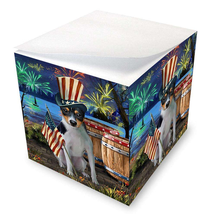 4th of July Independence Day Fireworks Rat Terrier Dog at the Lake Note Cube NOC50991