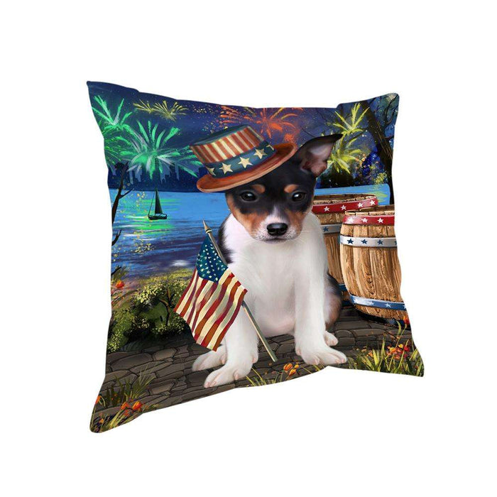 4th of July Independence Day Fireworks Rat Terrier Dog at the Lake Pillow PIL60012