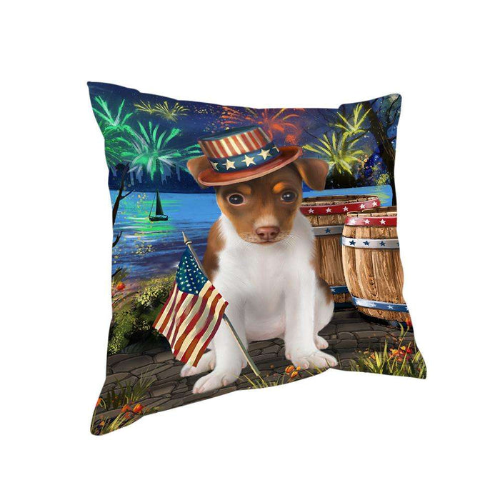 4th of July Independence Day Fireworks Rat Terrier Dog at the Lake Pillow PIL60020