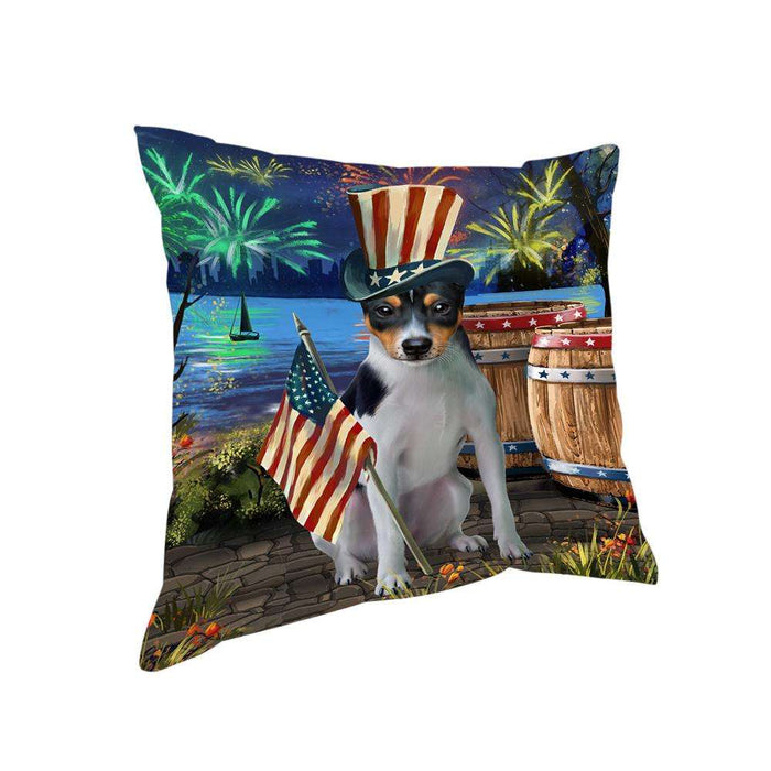 4th of July Independence Day Fireworks Rat Terrier Dog at the Lake Pillow PIL60028