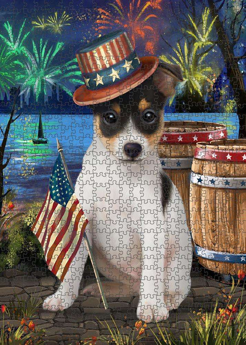 4th of July Independence Day Fireworks Rat Terrier Dog at the Lake Puzzle with Photo Tin PUZL56826