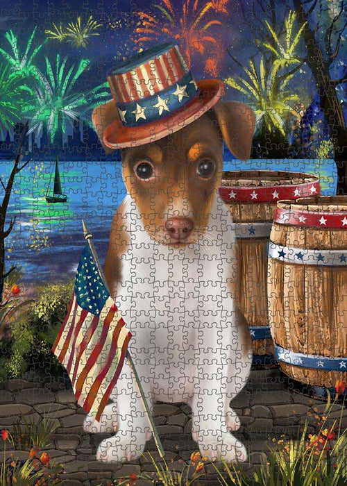 4th of July Independence Day Fireworks Rat Terrier Dog at the Lake Puzzle with Photo Tin PUZL56829