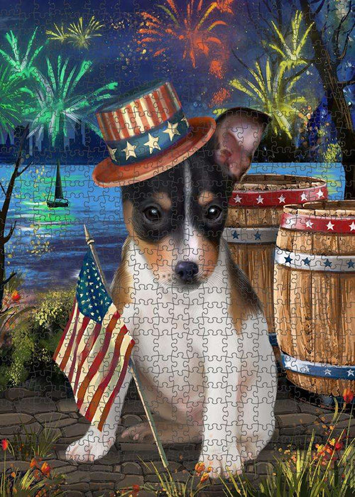 4th of July Independence Day Fireworks Rat Terrier Dog at the Lake Puzzle with Photo Tin PUZL56832