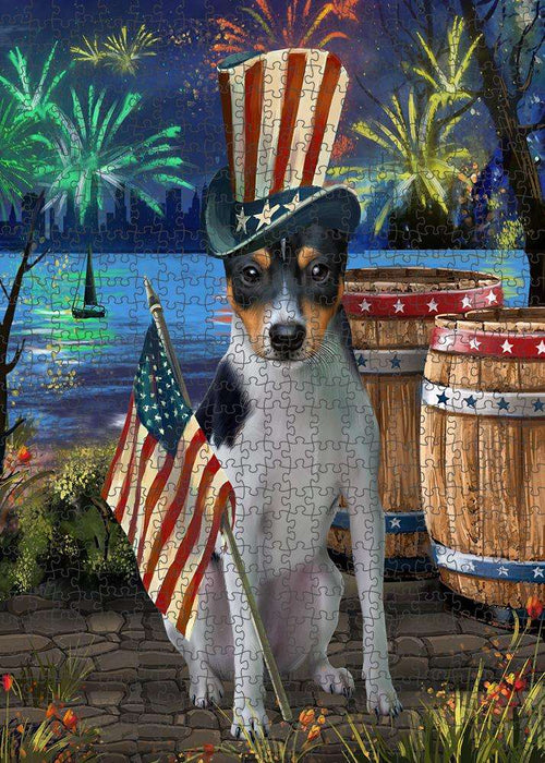 4th of July Independence Day Fireworks Rat Terrier Dog at the Lake Puzzle with Photo Tin PUZL56835