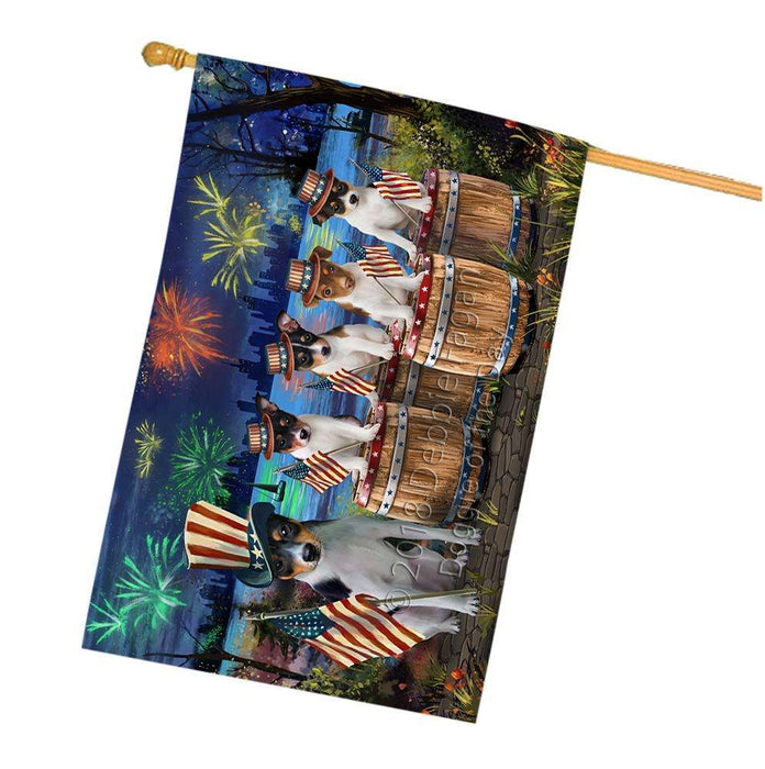 4th of July Independence Day Fireworks Rat Terriers at the Lake House Flag FLG51106
