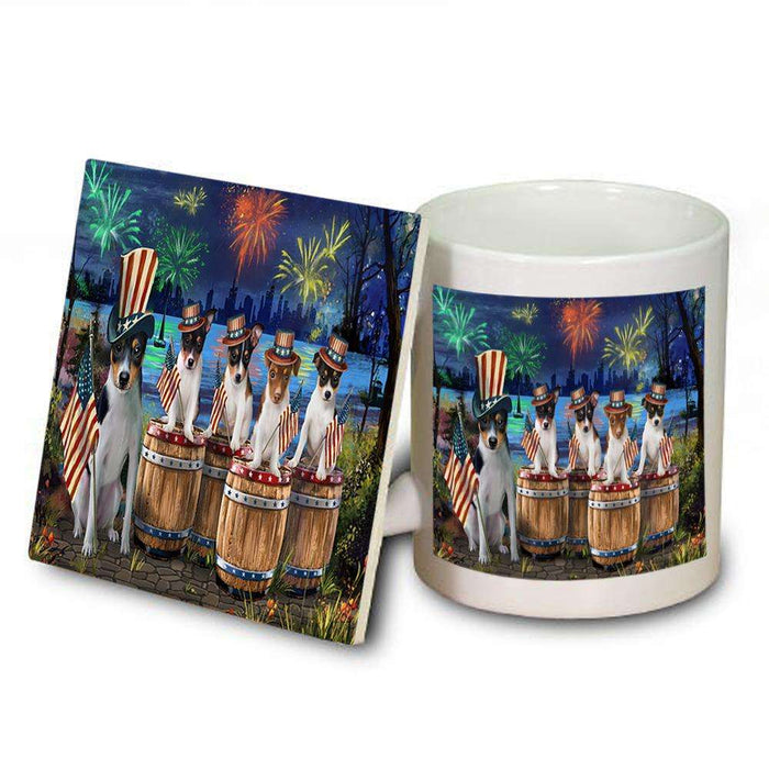 4th of July Independence Day Fireworks Rat Terriers at the Lake Mug and Coaster Set MUC51040