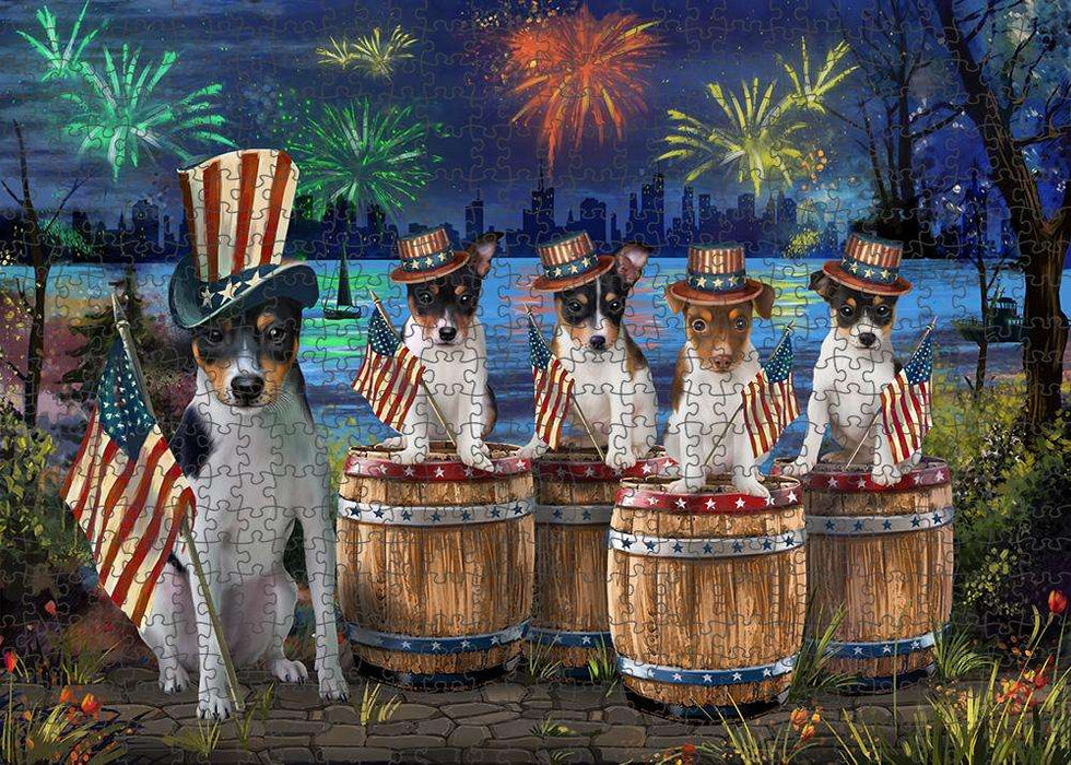 4th of July Independence Day Fireworks Rat Terriers at the Lake Puzzle with Photo Tin PUZL57006