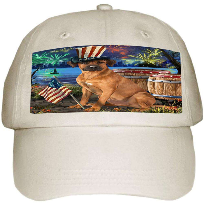4th of July Independence Day Fireworks Rhodesian Ridgeback Dog at the Lake Ball Hat Cap HAT57357