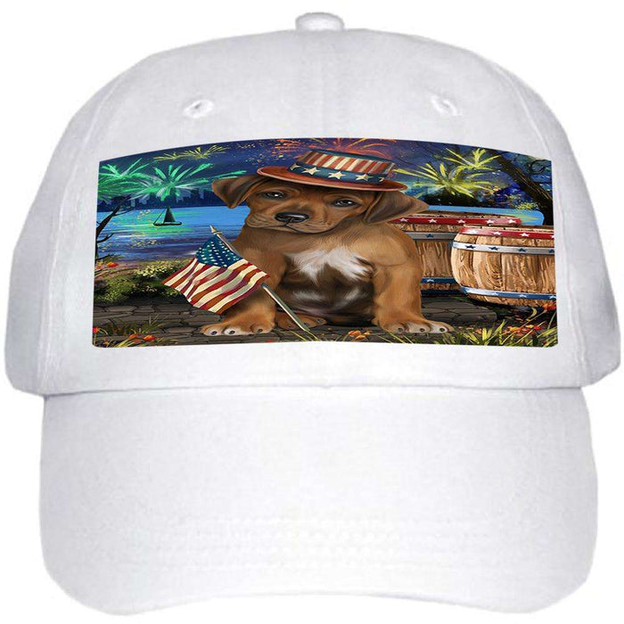 4th of July Independence Day Fireworks Rhodesian Ridgeback Dog at the Lake Ball Hat Cap HAT57360