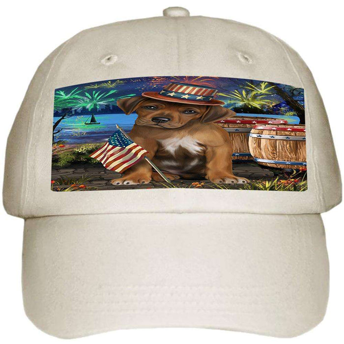4th of July Independence Day Fireworks Rhodesian Ridgeback Dog at the Lake Ball Hat Cap HAT57360