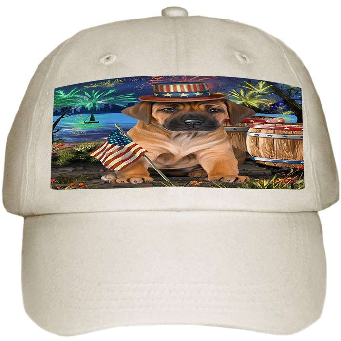 4th of July Independence Day Fireworks Rhodesian Ridgeback Dog at the Lake Ball Hat Cap HAT57363