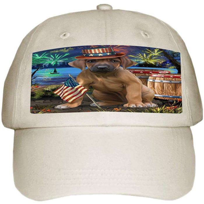 4th of July Independence Day Fireworks Rhodesian Ridgeback Dog at the Lake Ball Hat Cap HAT57366