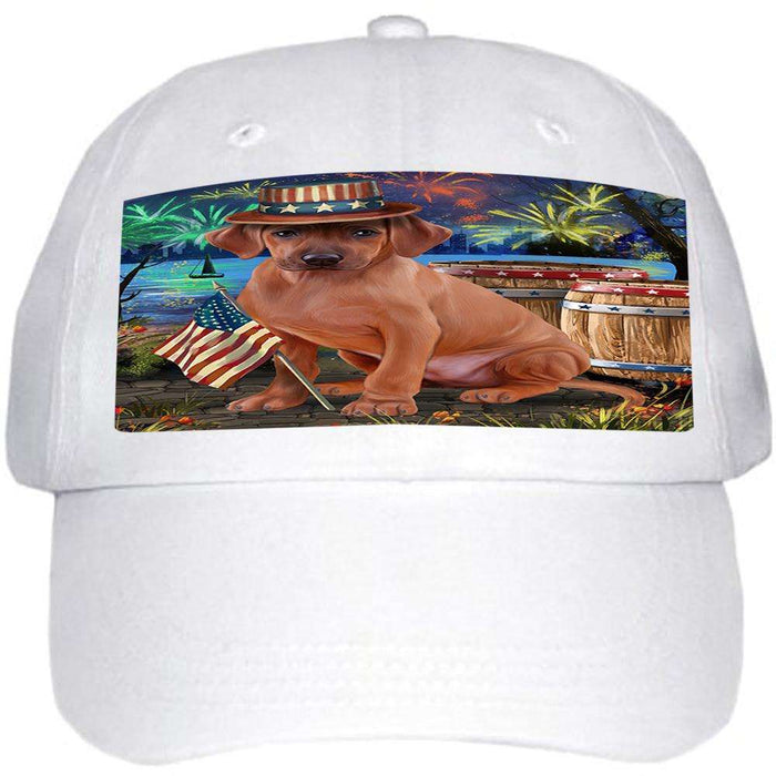 4th of July Independence Day Fireworks Rhodesian Ridgeback Dog at the Lake Ball Hat Cap HAT57369
