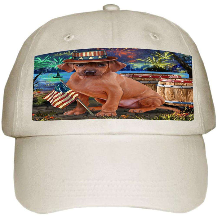 4th of July Independence Day Fireworks Rhodesian Ridgeback Dog at the Lake Ball Hat Cap HAT57369