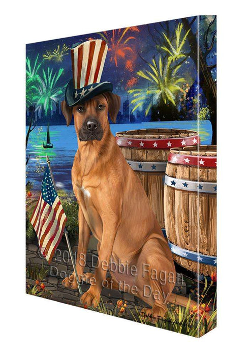 4th of July Independence Day Fireworks Rhodesian Ridgeback Dog at the Lake Canvas Print Wall Art Décor CVS77462