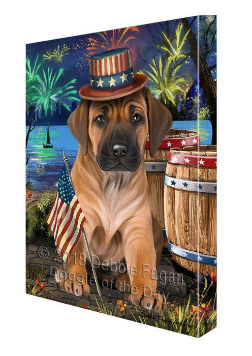 4th of July Independence Day Fireworks Rhodesian Ridgeback Dog at the Lake Canvas Print Wall Art Décor CVS77480