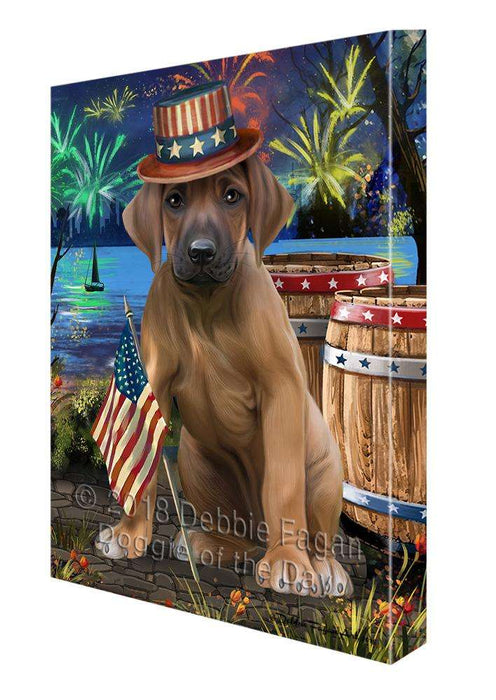 4th of July Independence Day Fireworks Rhodesian Ridgeback Dog at the Lake Canvas Print Wall Art Décor CVS77489