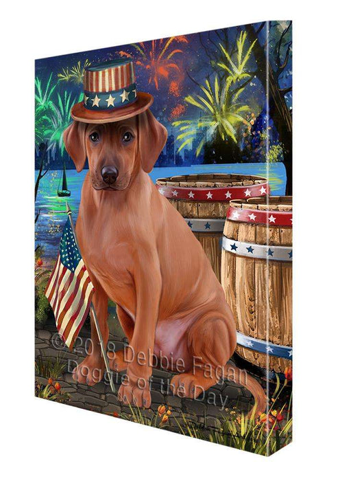 4th of July Independence Day Fireworks Rhodesian Ridgeback Dog at the Lake Canvas Print Wall Art Décor CVS77498
