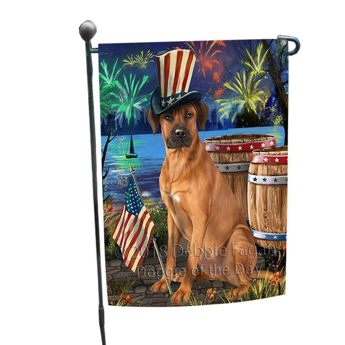 4th of July Independence Day Fireworks Rhodesian Ridgeback Dog at the Lake Garden Flag GFLG51130