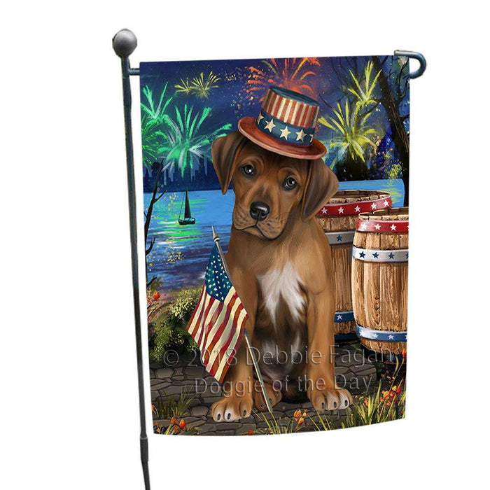 4th of July Independence Day Fireworks Rhodesian Ridgeback Dog at the Lake Garden Flag GFLG51131