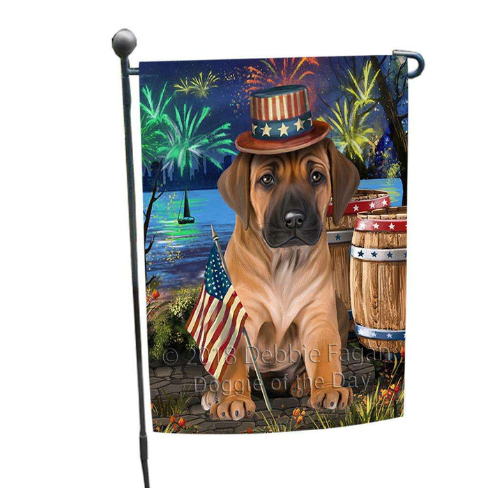 4th of July Independence Day Fireworks Rhodesian Ridgeback Dog at the Lake Garden Flag GFLG51132