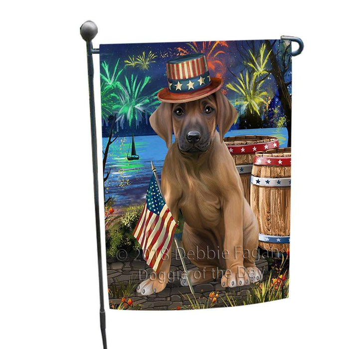 4th of July Independence Day Fireworks Rhodesian Ridgeback Dog at the Lake Garden Flag GFLG51133