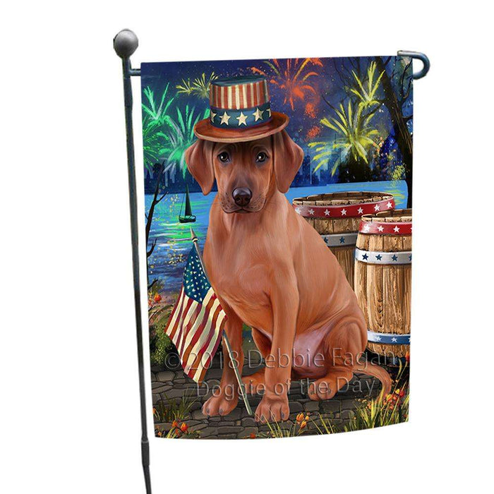 4th of July Independence Day Fireworks Rhodesian Ridgeback Dog at the Lake Garden Flag GFLG51134